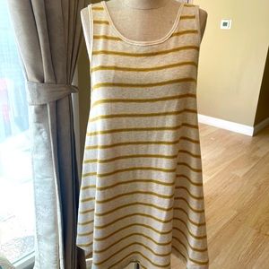 Free People Garden Tank Top M Beige Yellow Striped Swing Tunic Shirt Sleeveless